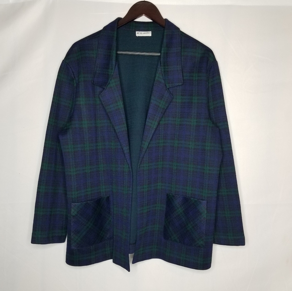 Vtg Michel Laurence Open Front Plaid Blazer Size 44 (Large) Jacket 2Front Pocket - Picture 5 of 10